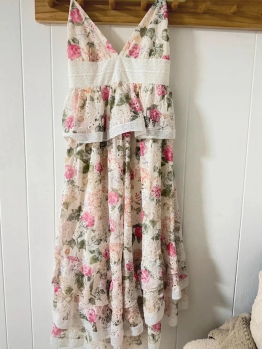 NWT Gianni Bini Midori Floral Chiffon Maxi Dress Tiered Peplum Lace Boho 10